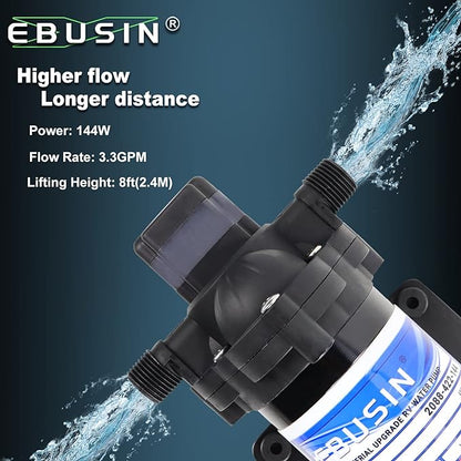 2088-422-144 RV Pump,12V 3.3GPM Diaphragm Water Pump, 45Psi 12MNPT Connection, Great for RV or Any Other Water Delivery Purpose