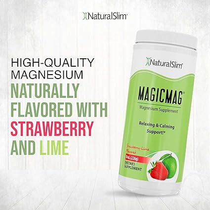 NaturalSlim Magicmag Pure Magnesium Citrate Powder  Stress, Constipation, Muscle, Heart Health, and Sleep Support  Natural Strawberry  Lime Flavored Magnesium Supplement - 8oz Drink Mix (Solo)