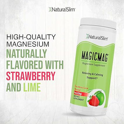 NaturalSlim Magicmag Pure Magnesium Citrate Powder  Stress, Constipation, Muscle, Heart Health, and Sleep Support  Natural Strawberry  Lime Flavored Magnesium Supplement - 8oz Drink Mix (Solo)