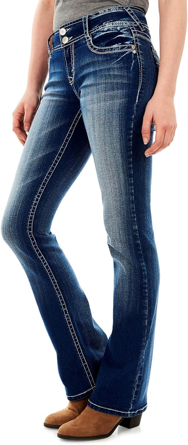 WallFlower Women's Luscious Curvy Mid-Rise Bootcut Jeans