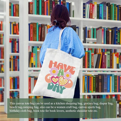 Andeiltech Canvas Tote Bag for Women Aesthetic Cute Cat Shopping Grocery Reusable Bags with Inner Zipper Women Gift