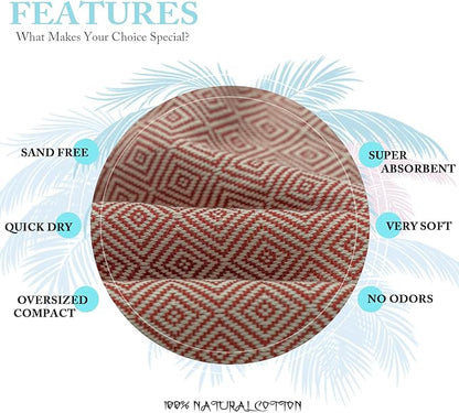 Your Choice Turkish Beach Towel (71x41) - 100% Conton Turkish Towel Diamond Weave, Sand Free Quick Dry Beach Towels Oversized Clearance, Lightweight Compact Travel Towel - Color Red