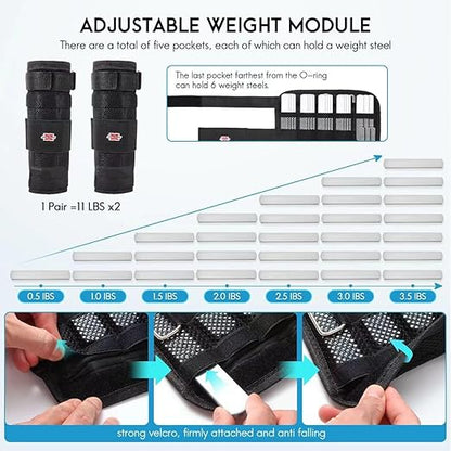 Adjustable Ankle Weights for Men Women, Walking Weights for Strength Training Exercises, Removable Leg Wrist Weights for Resistance Endurance Workouts Fitness (22LB A Pair)
