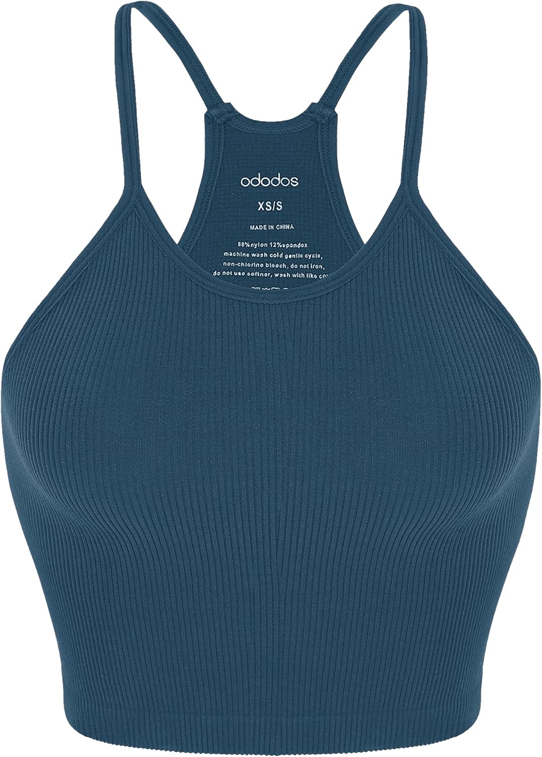 ODODOS Women's Crop Seamless Rib-Knit Camisole Strappy Racerback Cropped Tank Tops