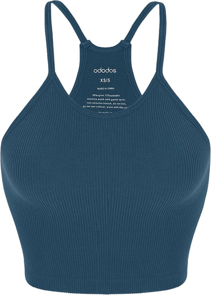 ODODOS Women's Crop Seamless Rib-Knit Camisole Strappy Racerback Cropped Tank Tops
