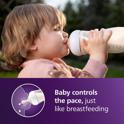 Philips Avent Natural Baby Bottles with Natural Response Nipples (Fast Flow, Flow 4), 11oz, 2-Pack, SCY906/02 (No Original Packaging)
