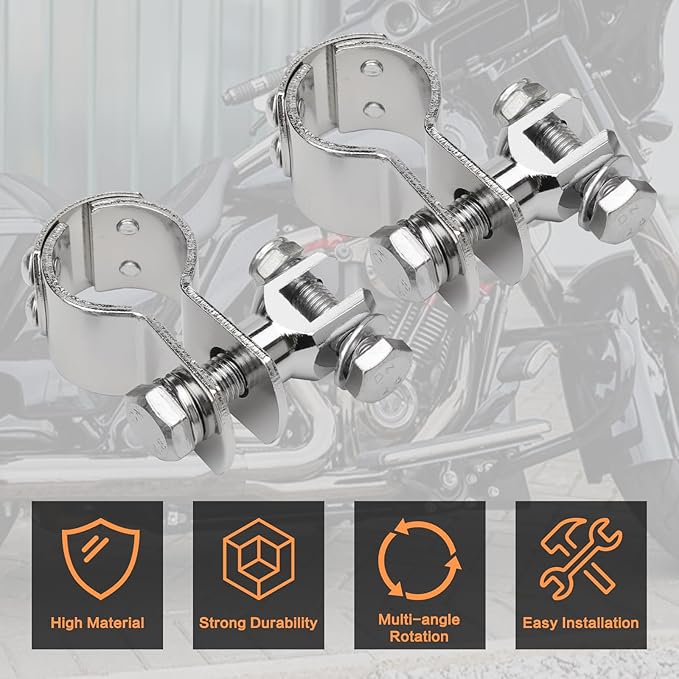 Motorcycle 1.25" Highway Footpegs Crash Bar Adjustable Clamps Mounts kit Chrome Compatible with Harley Touring Sportster Softail Road Glide Electra Glide Road King with 1 14 inch Engine Guard