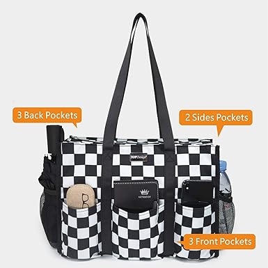 TOPDesign Utility Water Resistant Tote Bag with 13 Pockets, Top Zipper Closure  Thick Bottom Support, for Working Women