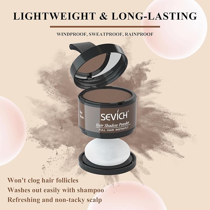 Sevich Hairline Powder, Instantly Conceals Hair Loss, Root Touch up Powder, Hair Shadow Toppers for Women & Men, Touch Up for Thinning Gray Hair, Windproof & Sweatproof(Medium Brown)