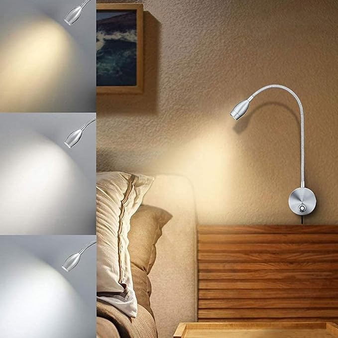 3W Gooseneck Hose LED Wall Light Hose Wall Light Bedroom Bedside Hose Small Spotlight Surface Mounted Universal Reading Light USB Dimmable Touch Wall Light (Color : Silver)