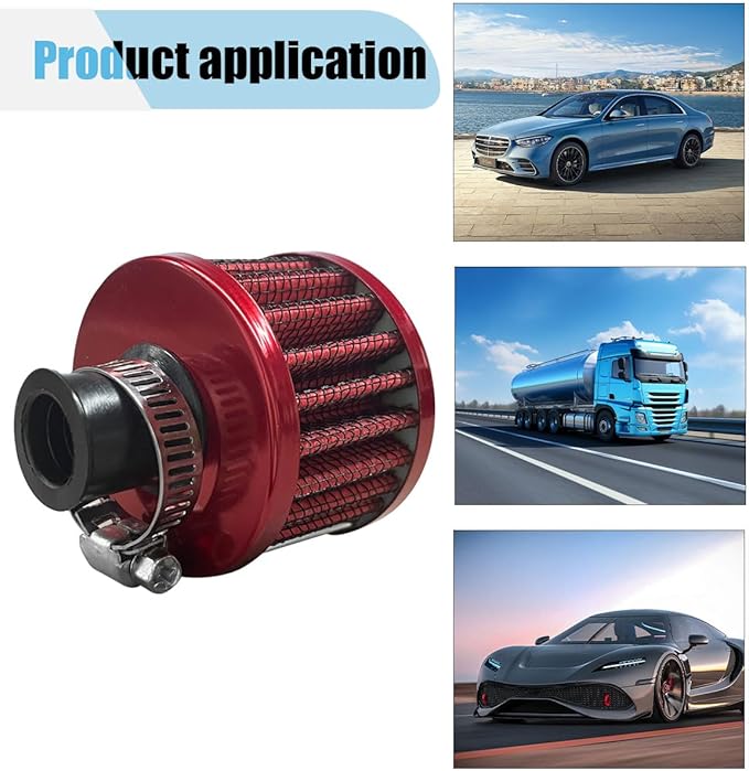 Car Breather Filter, 0.47"/12mm Cold Air Intake Filter Cleaner, Crankcase Vent Valve Cover Filter Breather, Automotive Air Filter for Most Car Motorcycle (Red)