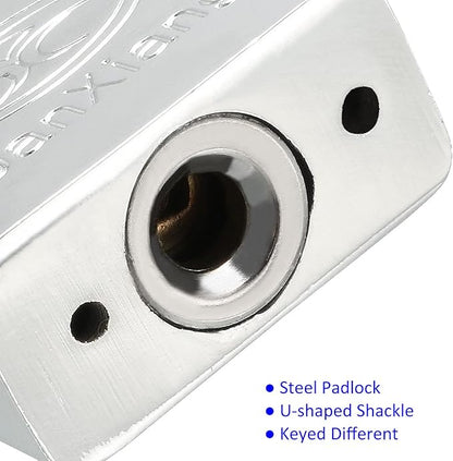 Stainless Steel Padlock - Garden Shackle Locks, Keyed Alike & Chrome Finish, Apply to Backpacks/Storage Boxes (40mm Body Wide, Silver)
