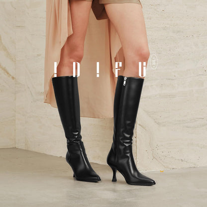 IDIFU Women's IN3 Knee High Tall Boots Pointed Toe Low Kitten Heel Long Fall Boot Side Zipper for Women Ladies Dress Dressy Fashion Small Heeled Boots