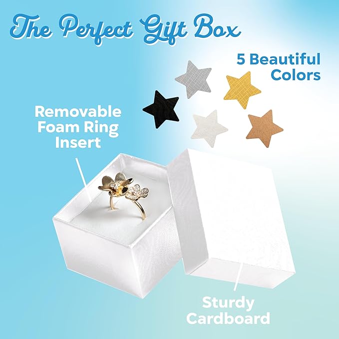 Jewelry Ring Gift Box 50 Pieces, Cardboard Gift Boxes with Flocked Foam Ring Slot, Small Jewelry Boxes for Women, Earrings Packing Box for Christmas, Stores, 2 x 1.75 x 1.12 inch (White Swirl)