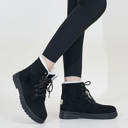 HARENCE Winter Snow Boots for Women: Warm Fur Lined Ankle Booties Lace Up Slip on Outdoor Walking Womens Boots