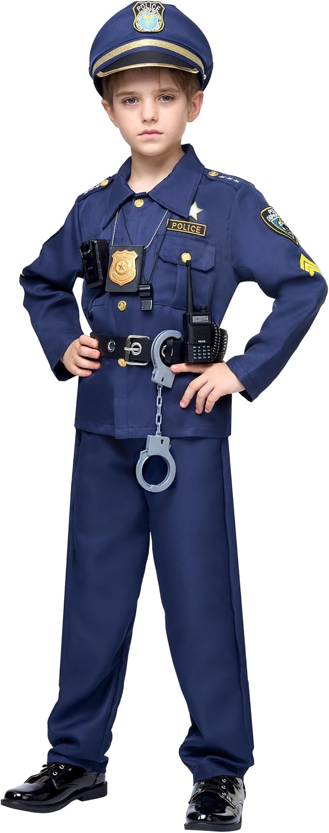 JOYIN Toy Halloween Toddler Police Costume, Police Officer Costume for Boys, Kids Cop Outfit for Halloween Pretend Roleplay ( Missing Holster-Badge-LDD ligth )