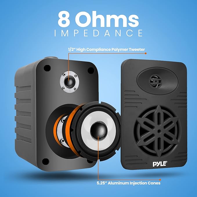 PyleUsa Bluetooth Indoor Outdoor Speakers Pair - 500 Watt Dual Waterproof 5.25 2-Way Full Range Speaker System w 12 High Compliance Polymer Tweeter - Home, Boat,Deck, Patio, Poolside - PDWRBT56BK