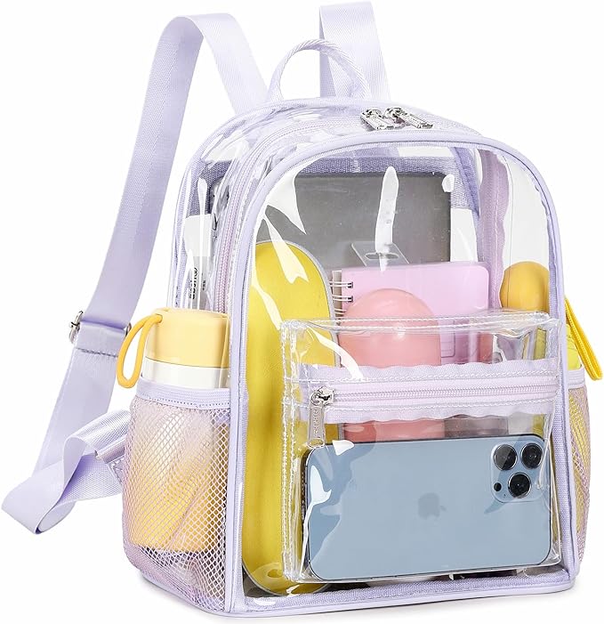 abshoo Clear Mini backpack Stadium Approved 12x12x6 Clear Bag Transparent Small Backpacks (Purple)
