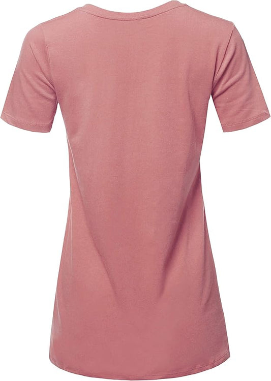Women's Basic Solid Premium Cotton Short Sleeve V-Neck T Shirt