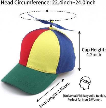 2Pack Adult Baseball Cap, Detachable Rainbow Propeller Hat, Sun Visor Helicopter Top Hat,with 4 Replaceable Bamboo Dragonflies