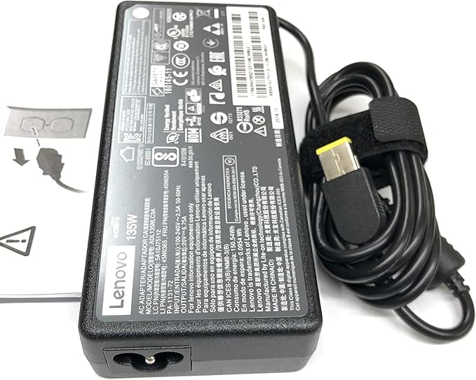 New Genuine Laptop Charger 135W 20V 6.75A Slim Tip ADL135NDC3A (888015027) AC Adapter Power Supply,Black 3 Prong Power Cord forLenovo G510 G5005 Y50-70 Y50P-70 Y520-15 Y700-14 Y700-17 Y70-70 ideapad