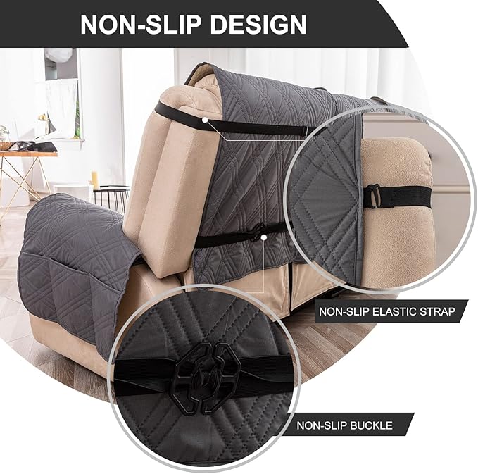 Genina 3 Pack Adjustable Elastic Straps Adjustable Bands for Recliner Sofa Covers 3 Seater Recliner Loveseat Chair Cover, Black