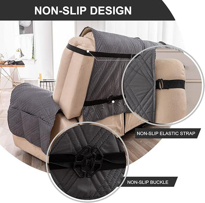 Genina 3 Pack Adjustable Elastic Straps Adjustable Bands for Recliner Sofa Covers 3 Seater Recliner Loveseat Chair Cover, Black