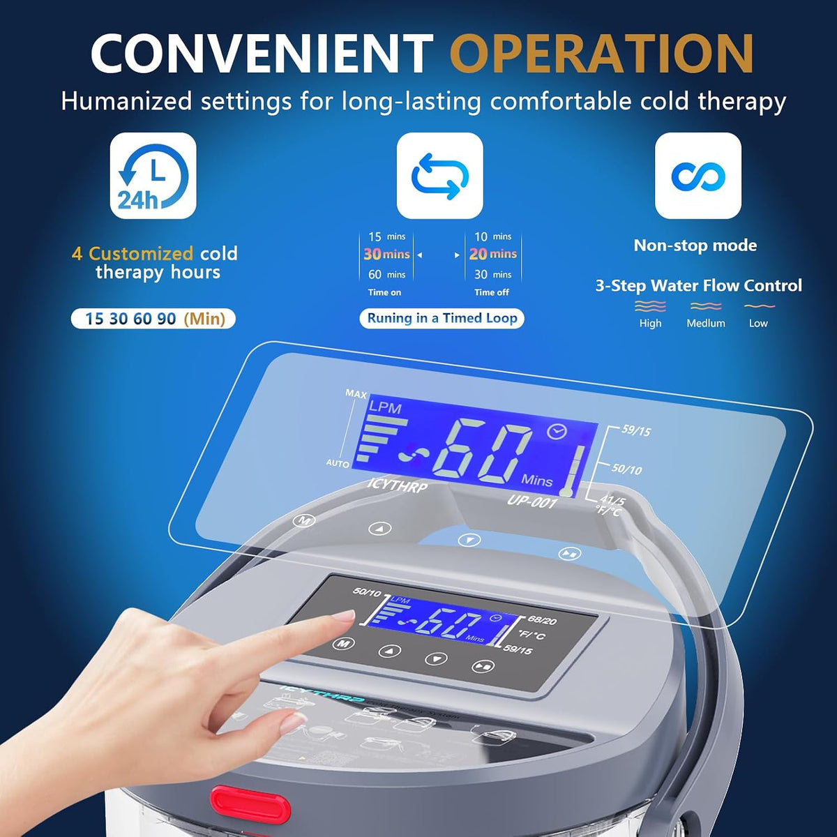 Cold Therapy Machine with Programmable Timer, Ice-Machine-for-Knee-After-Surgery, Knee Replacement Recovery Equipment, Cryotherapy Pain Relief w/Compression Pad for Shoulder, Ankle (Dark Grey) Model No. UP-06