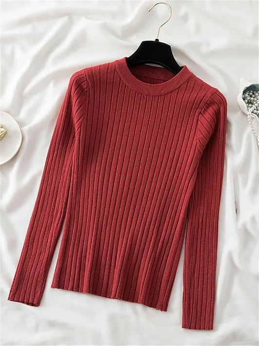 Knit Soft Jumper Tops Autumn Winter O-Neck Pullovers Sweaters Long Sleeve Slim-Fit Tight Sweater