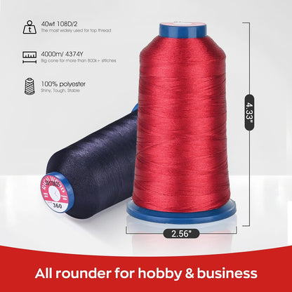 Polyester Embroidery Thread 4000M(4374Y) 40WT Thread for Commercial Multi Needles and Single Needle Embroidery Machine Blue 0334