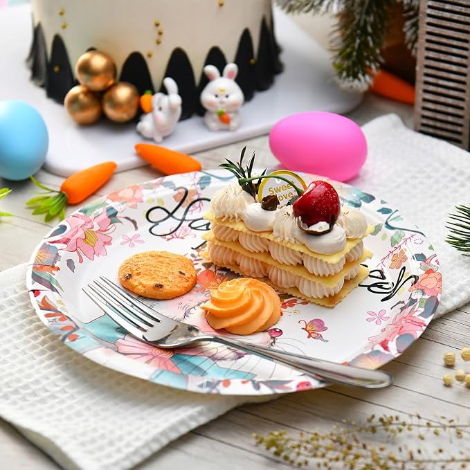 30 Pcs Easter Plates Bunny Plates, 9" Easter Paper Plates Easter Dinner Plates Easter Dessert Plates, Easter Disposable Plates Spring Bunny Paper Plates Easter Salad Party Plates Dinnerware