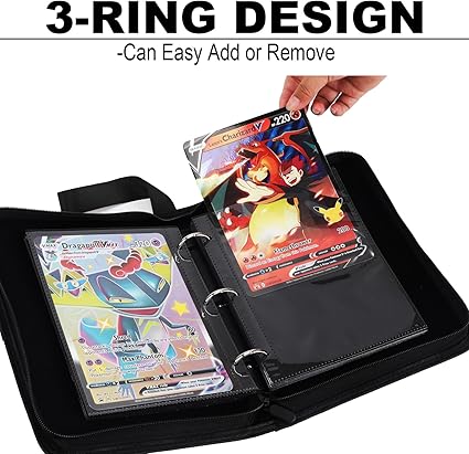 Card Binder Compatible with Pokm Jumbo Cards,100 Pockets Hold Oversize Big Cards,3 Rings With 50 Double Side Removable Premium Sleeves-Portable  Lightweight (X-Large 5.9"x8.1")