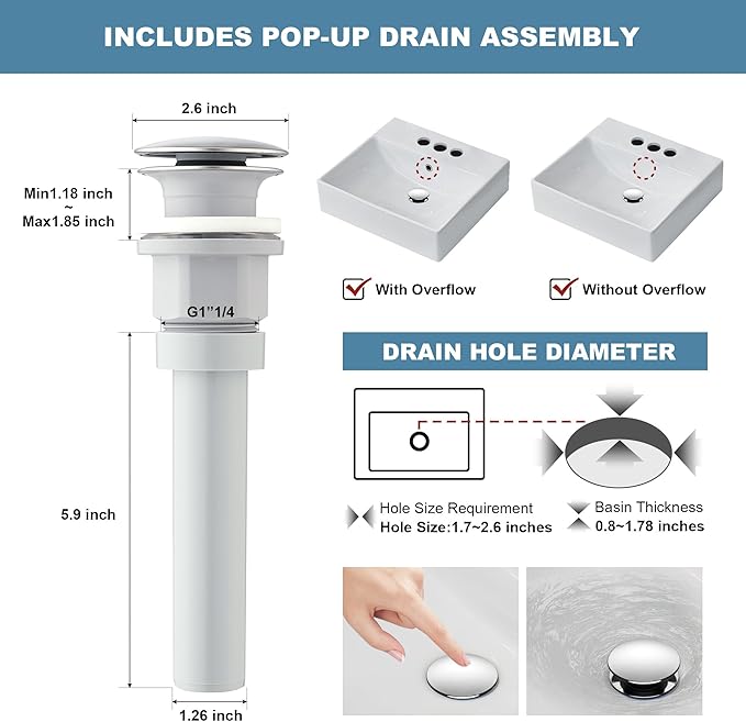 Bathroom Sink Faucet, Solid Brass 4 Inch Centerset Bathroom Faucet for Sink 3 Holes with Pop-up Drain  cUPC Lead-Free Hose, 2 Handles Modern Vanity Bath RV Faucet(Polished Chrome)