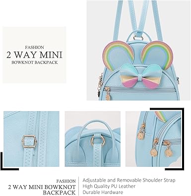 KL928 Girls Bowknot Polka Dot Cute Mini Backpack Small Daypacks Convertible Shoulder Bag Purse for Women