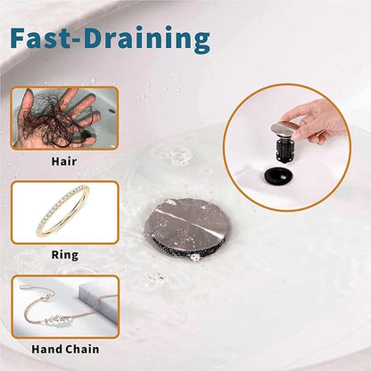 Pop Up Drain for Bathroom Vanity Vessel Sink, Bathroom Sink Drain Stopper with Overflow, Anti-Clog Universal Sink Stopper Rapid Draining, Brushed Nickel