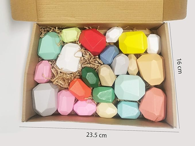 Wooden Stacking Toys Stone Stacking Game Colored Wooden Stones Rock Blocks Wooden Balancing Blocks Educational Stacking Building Toys for Kids Ages 3-5 (14PCS)