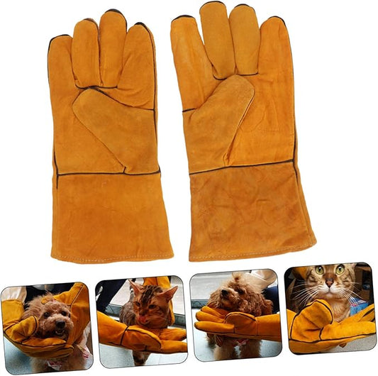 Uonlytech 3 Pcs Gloves Cat Gloves Gloves Proof Animal Handling Gloves Pet Supply Pet Grooming Gloves Protective Glove Snake Gloves Mittens Leather Yellow