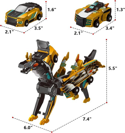 Intoypad Collision Transforming Dinosaur Car Toy, 2 Magnetic Cars Transform into Dinosaur Toys for Kids Toddler Fun Deformation Robot Dino Car Christmas Birthday Gift Toys for Boys Girl(Golden Dragon)