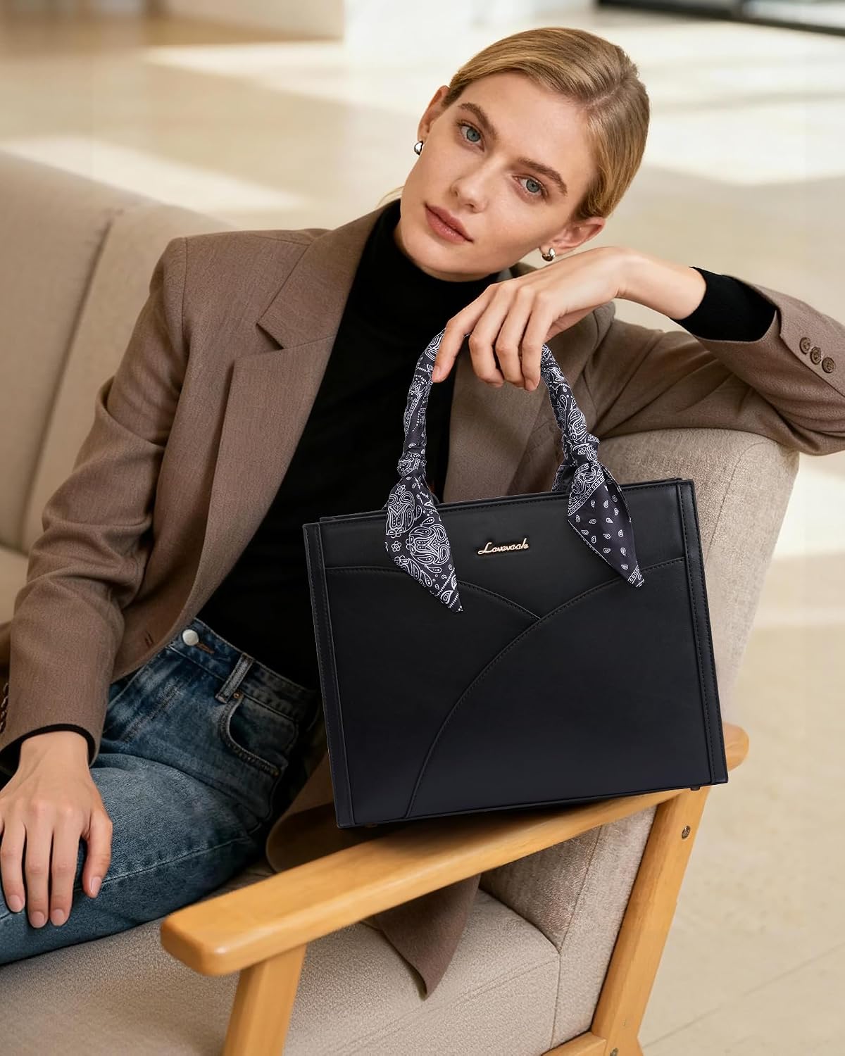 LOVEVOOK Purses and Handbag for Women, Waterproof PU Leather Tote Purse with Scarf, Satchel Top Handle Bags with Strap
