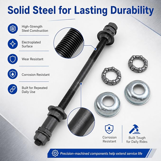 190 mm Bicycle Hub Axle Kit with Bearing Retainers and Cups