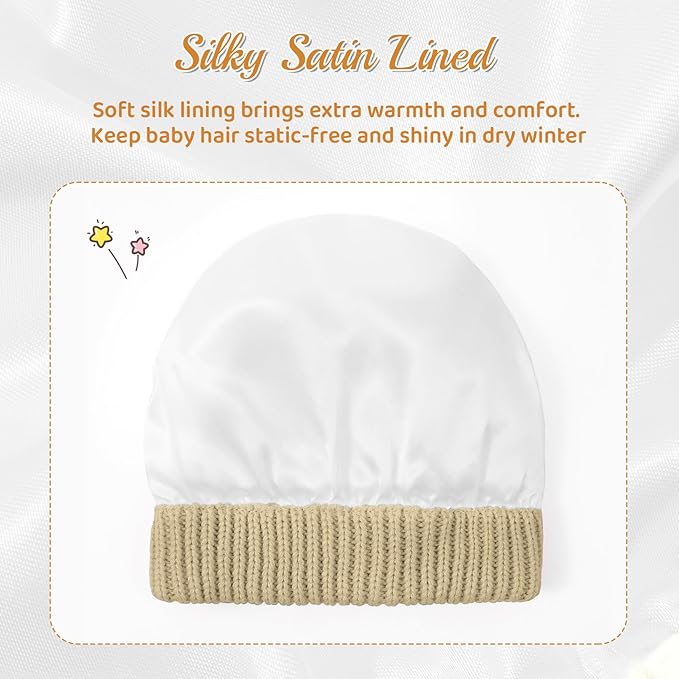 Century Star 3 Pack Baby Winter Hat Satin Lined Baby Beanie for Boys Girls Warm Knit Infant Toddler Hats Cap