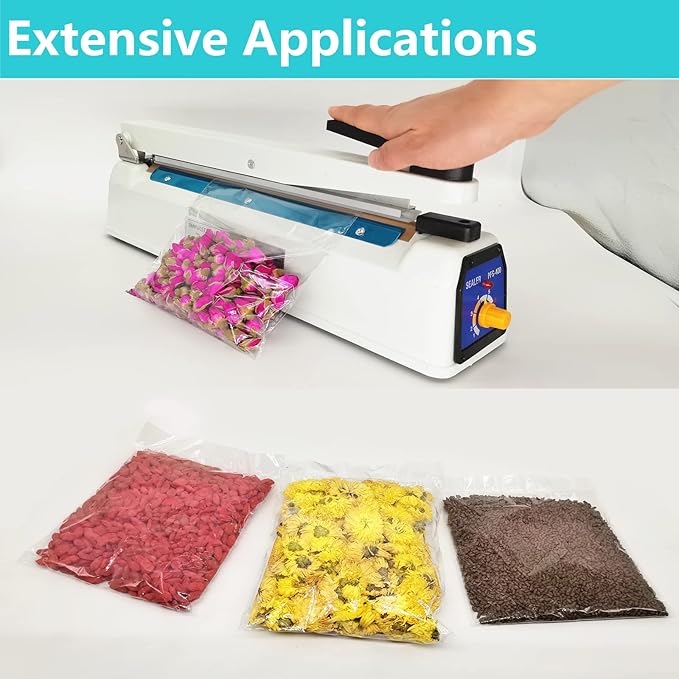 Impulse Sealer 16 Inch Heat Sealer Mylar Bag Sealer Machine, Manual Poly Plastic Bag Sealer Heat Seal with 4 Replacement Elements Parts(2 Cutting Lines Included)