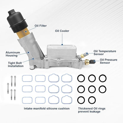 Aluminum Engine Oil Filter Housing For 2011-2016 Chrysler 200 300 Dodge Charger Challenger Journey Caravan Durango Avenger, Wrangler, Ram ProMaster 3.6L