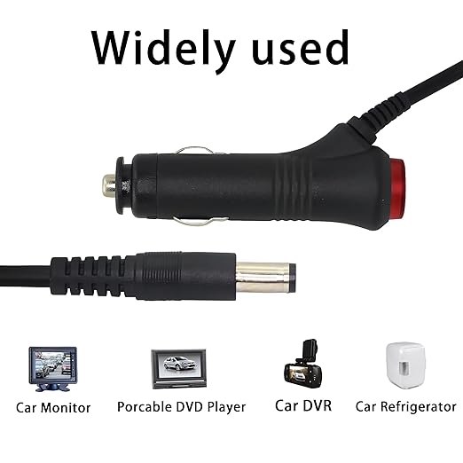 PNGKNYOCN 12V DC Car Charger Auto Power Supply 22AWG with Switch Button Cable DC 5.5mm x 2.1mm to Car Cigarette Lighter Male Plug Cable with Indicator Light(3M)