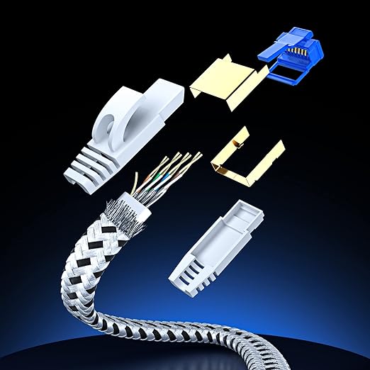 Maximm Ethernet Cable Cat 7, 3 ft, 5 Pack,Easy-Hide Flat Super-Durable White Braided Network LAN Internet CableCord, Ethernet Patch Cable