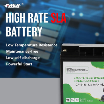 Casil 12V 18AH Deep Cycle Wheelchair Battery Compatible with Pride Mobility Go-Go Elite Traveler Plus Wheelchair MKB ES17 12 Scooter Wheelchair, Nut and Bolt Terminal