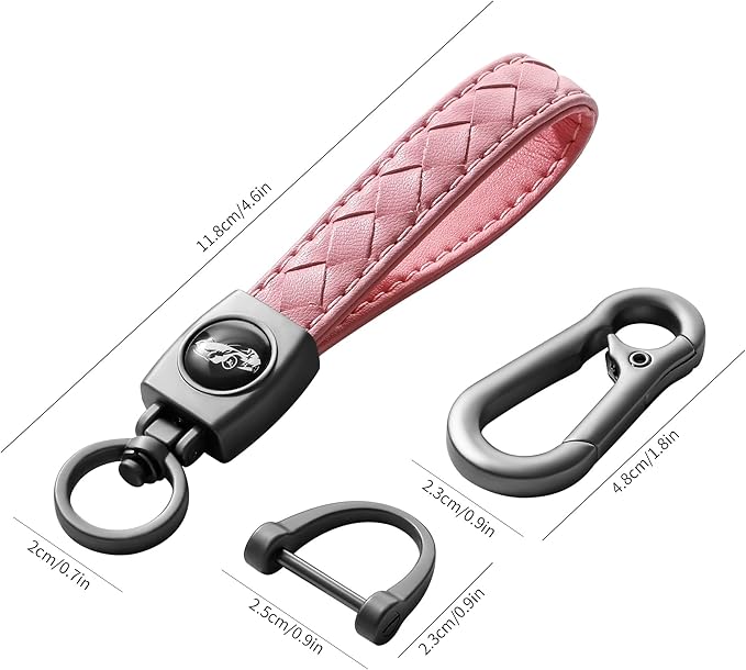 Carabiner Keychain, Universal Heavy Duty Woven Handmade Leather Key Chain, Car Fob Key Keychains with 360 Degree Rotatable Snap Swivel and Anti-Lost D-Ring for Men and Women, Gunmetal - Pink
