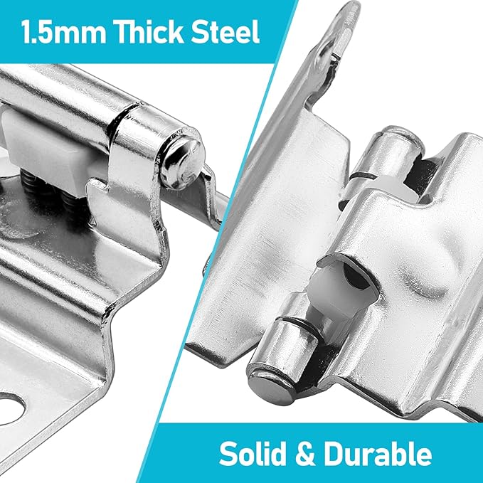 4 Pack 2 Pairs 38" Inset Kitchen Cabinet Hinges - Brushed Nickel Semi-Concealed  Satin Nickel Self Closing Cabinet Door Hinges - Flush Face Mount Cupboard Hardware