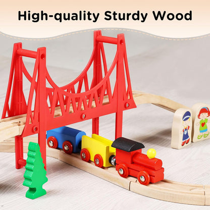 SainSmart Jr. Wooden Train Set for Toddler - Double-Side Wooden Tracks Fits Brio, Thomas, Melissa and Doug - Expandable, Changeable-Kids Wood Toy Train for 3,4,5 Year Old Boys and Girls