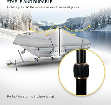 Seal Skin Boat Cover Support Pole with Straps Adjustable Height from 29" to 56" Telescoping Support System with Aluminum Tripod Base Poles for Jon Boat Pontoon Boat Cover Marine Grade